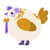 A cream and ochre chicken with a neck-speckle pattern