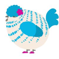 A cream and cerulean chicken with a bar pattern