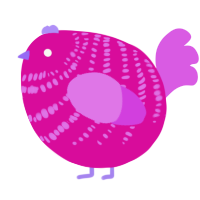 A fuchsia and orchid chicken with a bar pattern