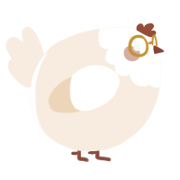 A cream chicken with a head pattern