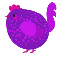 A violet and amethyst chicken with a speckle pattern