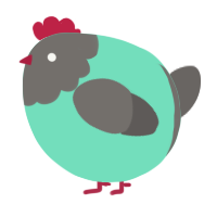 A mint and grey chicken with a head pattern