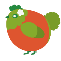 A vermilion and chartreuse chicken with a head pattern