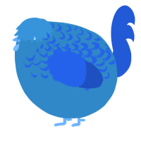 A turquoise and ultramarine chicken with a half-lace pattern