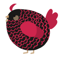A sable and crimson chicken with a lace pattern