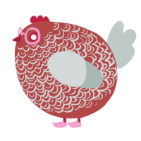 A red and silver chicken with a double-lace pattern