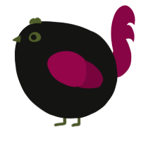 A black and maroon chicken