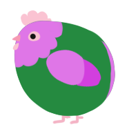 A viridian and orchid chicken with a head pattern