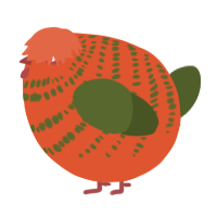 A vermilion and olive chicken with a bar pattern
