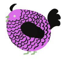 A lavender and black chicken with a lace pattern