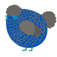 A ultramarine and grey chicken with a lace pattern
