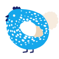 A sky and cream chicken with a speckle pattern