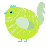 A lime and gluppy chicken with a bar pattern