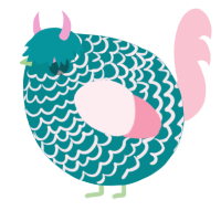 A teal and rose chicken with a lace pattern