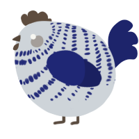 A mist and navy chicken with a bar pattern