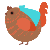 A brown and vermilion chicken with a bar pattern