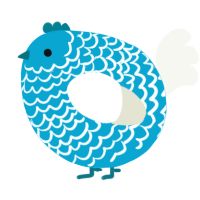 A cerulean and white chicken with a lace pattern