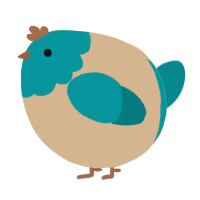 A beige and teal chicken with a head pattern