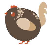 A bark and beige chicken with a neck-speckle pattern