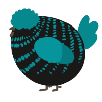 A sable and teal chicken with a bar pattern