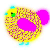 A yellow and lavender chicken with a lace pattern