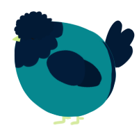 A teal and tumblr chicken with a head pattern