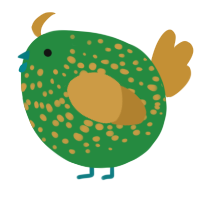 A viridian and gold chicken with a speckle pattern