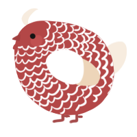 A red and cream chicken with a lace pattern