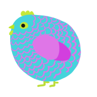 A aqua and orchid chicken with a lace pattern