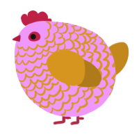 A lavender and ochre chicken with a lace pattern