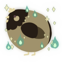 A turquoise and gluppy chicken with a head pattern