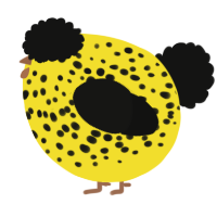 A yellow and black chicken with a speckle pattern