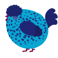 A cerulean and navy chicken with a speckle pattern