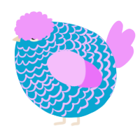A cerulean and lavender chicken with a lace pattern