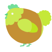 A gold and lime chicken with a head pattern