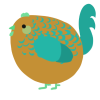 A gold and turquoise chicken with a half-lace pattern