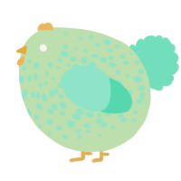 A gluppy and mint chicken with a speckle pattern
