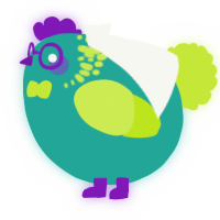 A turquoise and lime chicken with a neck-speckle pattern
