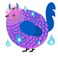 A orchid and ultramarine chicken with a lace pattern