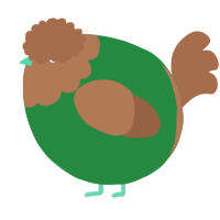 A viridian and brown chicken with a head pattern