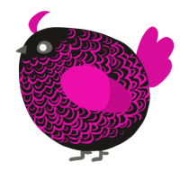 A sable and fuchsia chicken with a double-lace pattern