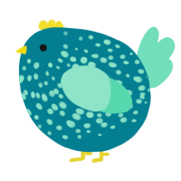 A sea and mint chicken with a speckle pattern