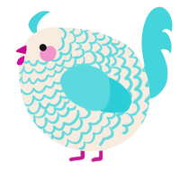 A cream and aqua chicken with a lace pattern