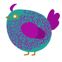 A turquoise and plum chicken with a double-lace pattern