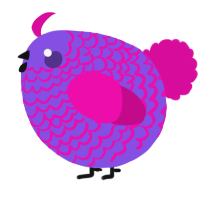 A blurple and fuchsia chicken with a lace pattern