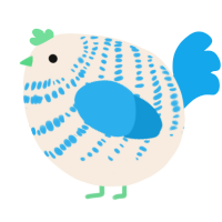 A cream and sky chicken with a bar pattern