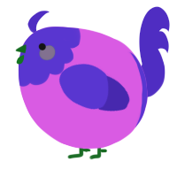 A orchid and indigo chicken with a head pattern