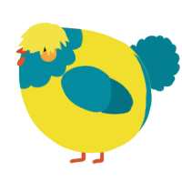 A yellow and sea chicken with a head pattern