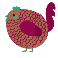 A brown and maroon chicken with a lace pattern