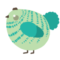 A gluppy and turquoise chicken with a bar pattern